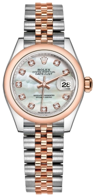 Buy this new Rolex Lady Datejust 28mm Stainless Steel and Everose Gold 279161 MOP Diamond Jubilee ladies watch for the discount price of £12,900.00. UK Retailer.